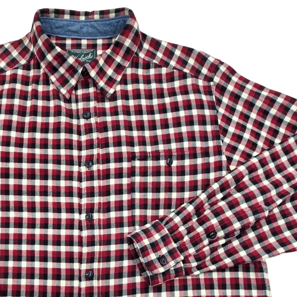 Woolrich Red Black Plaid Flannel Button Down Shirt Mens Large Cotton
